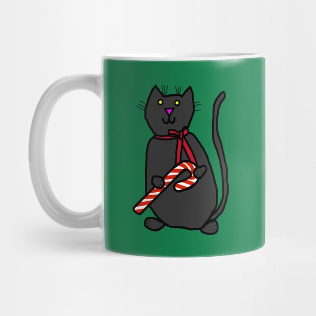 Christmas Kitty Cat With Ribbon and Candy Cane by ellenhenryart